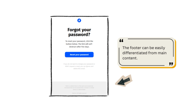 Transactional email template with a distinguishable footer.
